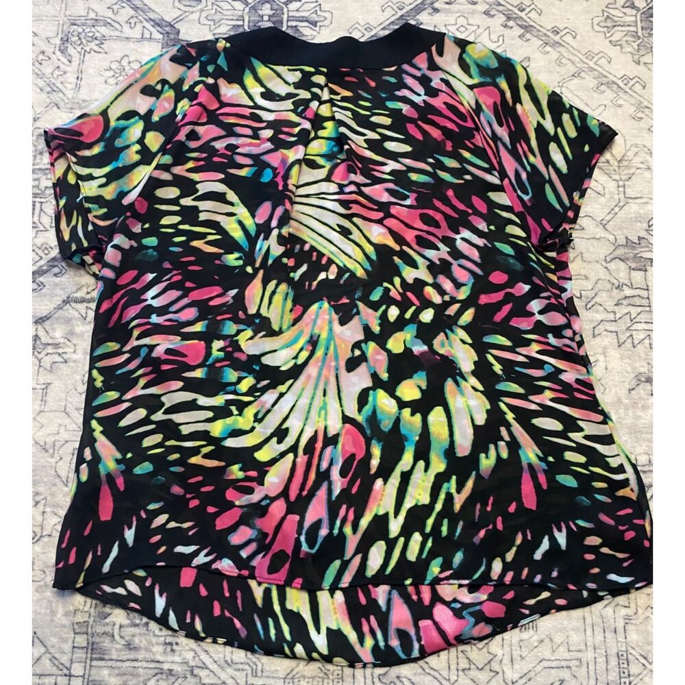 Worthington Petite Large Womens Multicolor Abstract Print Short Sleeve Blouse PL - Picture 6 of 6